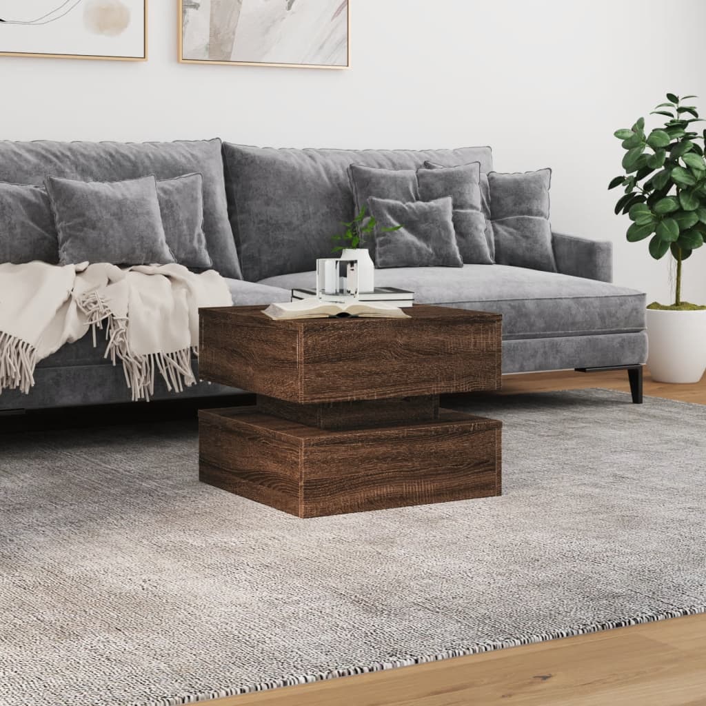 Coffee Table with LED Lights Brown Oak 50x50x40 cm - Coffee Tables
