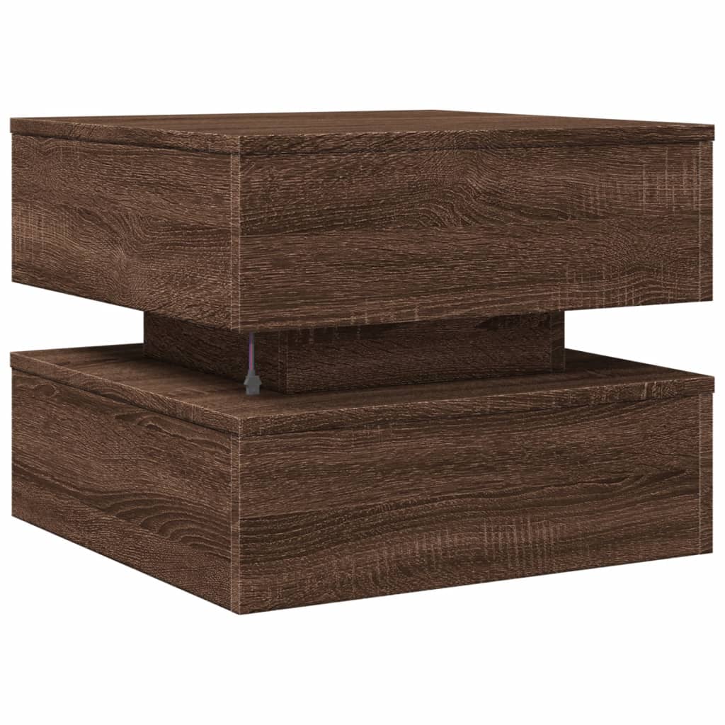 Coffee Table with LED Lights Brown Oak 50x50x40 cm - Coffee Tables