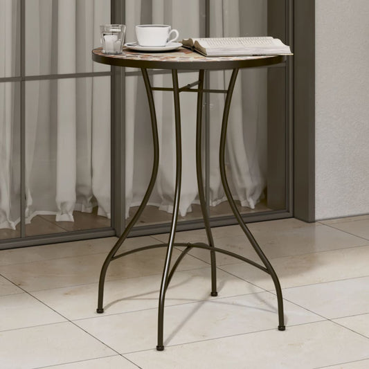 Mosaic Bistro Table Terracotta and White Ø50x70 cm Ceramic - Outdoor Tables