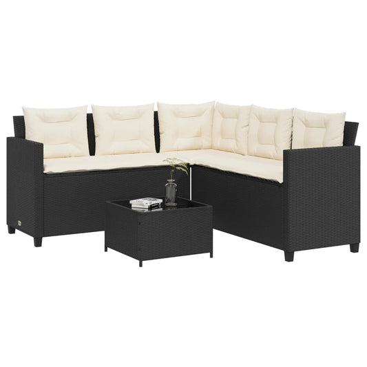 Garden Sofa with Table and Cushions L-shaped Black Poly Rattan