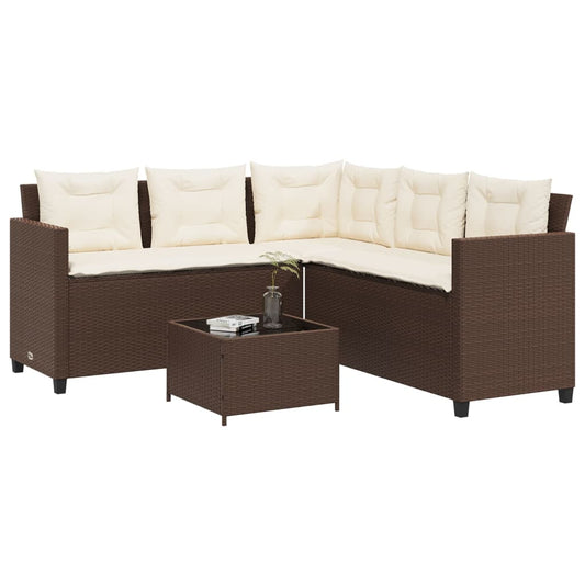 Garden Sofa with Table and Cushions L-Shaped Brown Poly Rattan