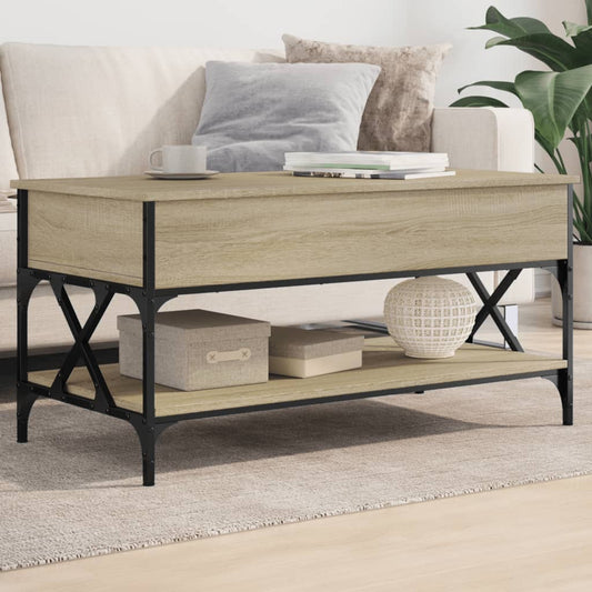 Coffee Table Sonoma Oak 100x50x50 cm Engineered Wood and Metal - Coffee Tables