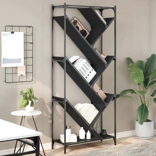 Bookcase Black 79x30x180 cm Engineered Wood and Metal - Bookcases & Standing Shelves
