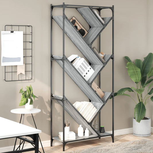 Bookcase Grey Sonoma 79x30x180 cm Engineered Wood and Metal - Bookcases & Standing Shelves