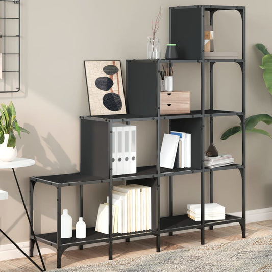 Bookcase Black 122x30x132 cm Engineered Wood and Metal - Bookcases & Standing Shelves