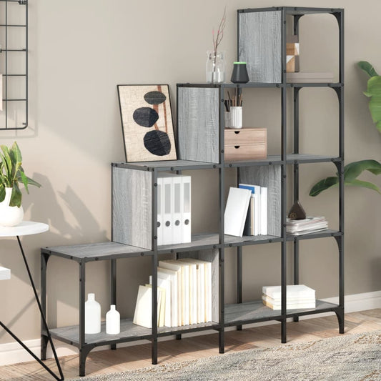 Bookcase Grey Sonoma 122x30x132 cm Engineered Wood and Metal - Bookcases & Standing Shelves