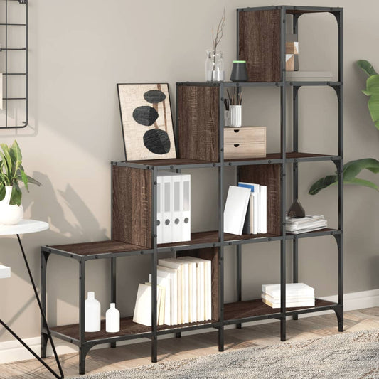 Bookcase Brown Oak 122x30x132 cm Engineered Wood and Metal - Bookcases & Standing Shelves