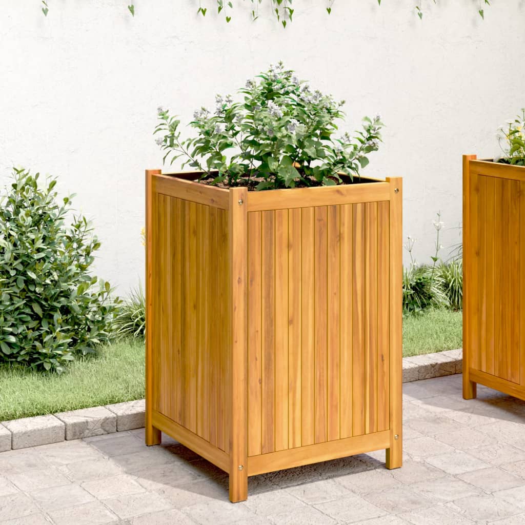 Garden Planter with Liner 50x50x75 cm Solid Wood Acacia - Pots & Planters