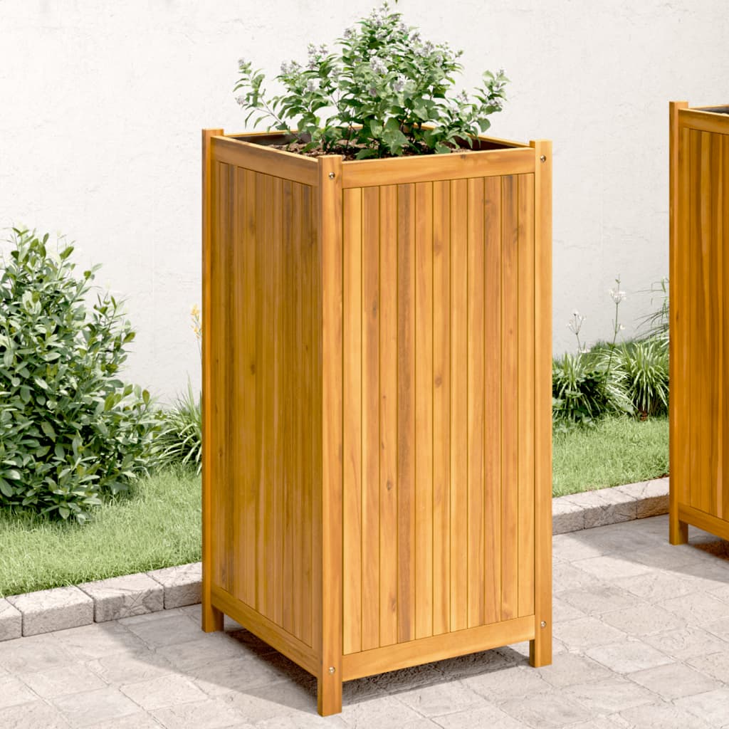 Garden Planter with Liner 50x50x100 cm Solid Wood Acacia - Pots & Planters