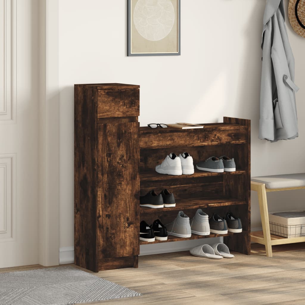 Shoe Cabinet Smoked Oak 100.5x28x100 cm Engineered Wood - Shoe Racks & Organisers