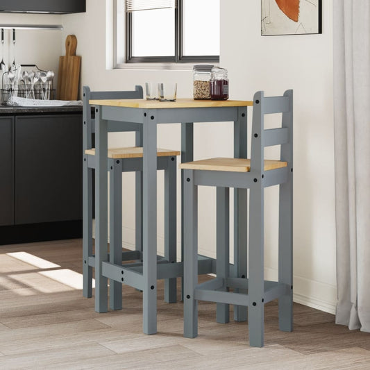 3 Piece Bar Set Grey Solid Wood Pine - Kitchen & Dining Furniture Sets