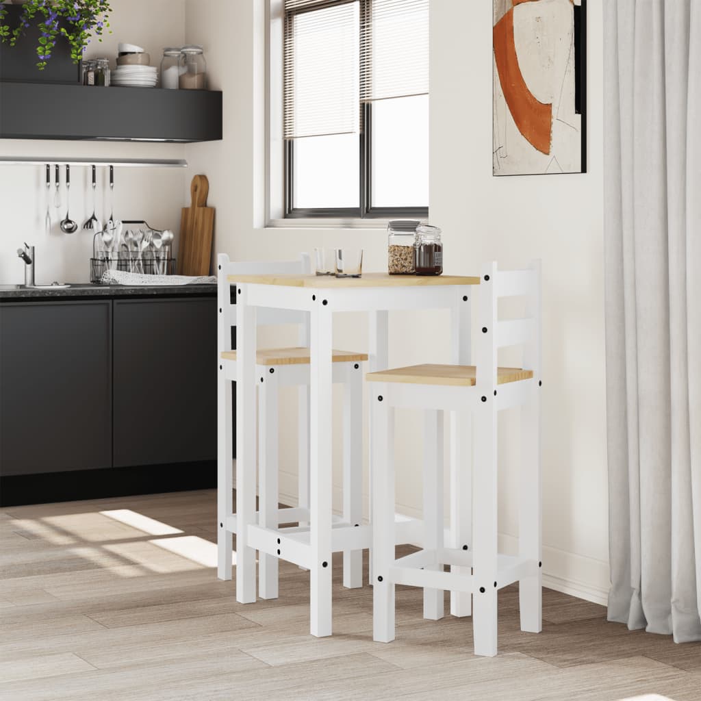 3 Piece Bar Set White Solid Wood Pine - Kitchen & Dining Furniture Sets