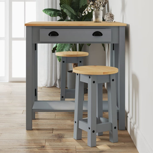Bar Stools 2 pcs Grey Solid Wood Pine - Kitchen & Dining Furniture Sets