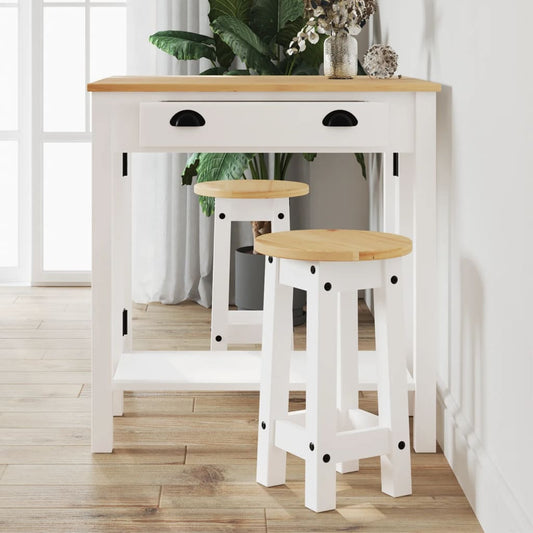 Bar Stools 2 pcs White Solid Wood Pine - Kitchen & Dining Furniture Sets
