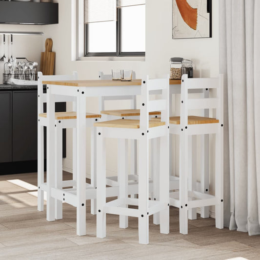 5 Piece Bar Set White Solid Wood Pine - Kitchen & Dining Furniture Sets