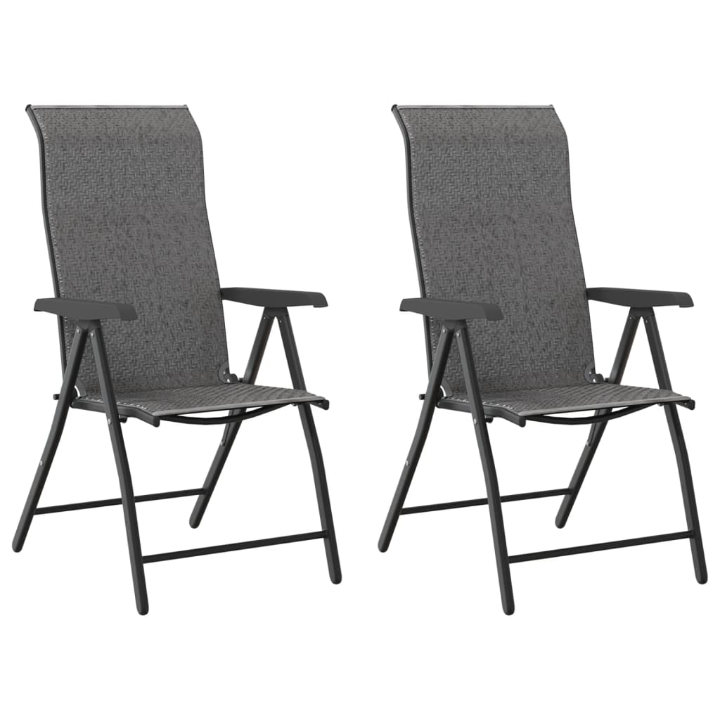 Folding Garden Chairs 2 pcs Grey Poly Rattan - Outdoor Chairs