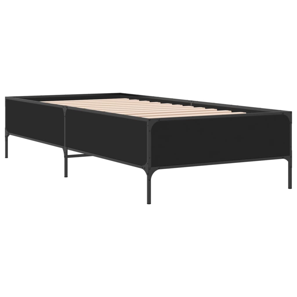 Bed Frame Black 75x190 cm Small Single Engineered Wood and Metal - Beds & Bed Frames