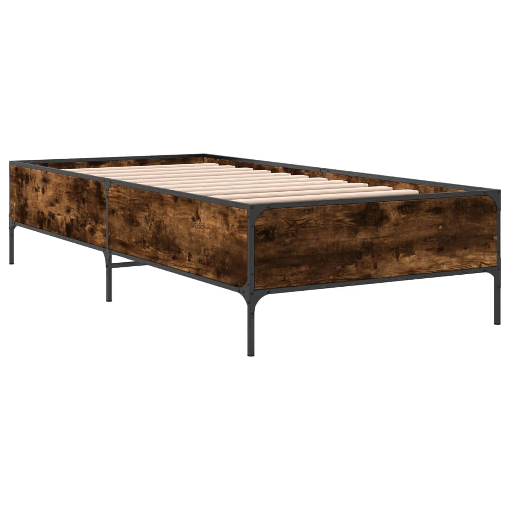 Bed Frame Smoked Oak 75x190 cm Small Single Engineered Wood and Metal - Beds & Bed Frames