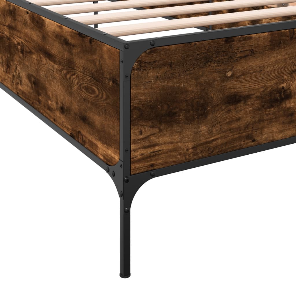 Bed Frame Smoked Oak 75x190 cm Small Single Engineered Wood and Metal - Beds & Bed Frames
