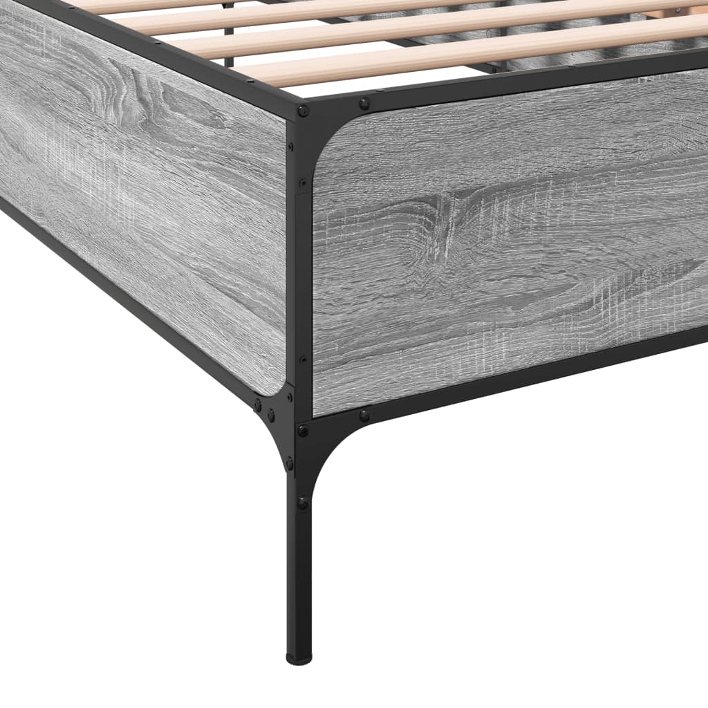 Bed Frame Grey Sonoma 75x190 cm Small Single Engineered Wood and Metal - Beds & Bed Frames