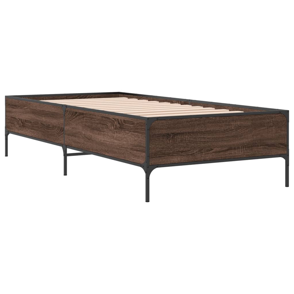 Bed Frame Brown Oak 75x190 cm Small Single Engineered Wood and Metal - Beds & Bed Frames