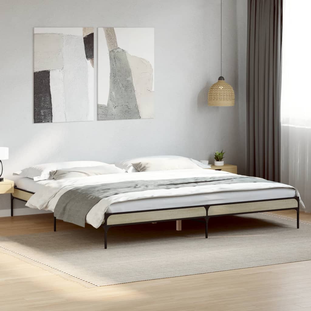 Bed Frame Sonoma Oak 180x200 cm Super King Engineered Wood and Metal - Beds & Bed Frames