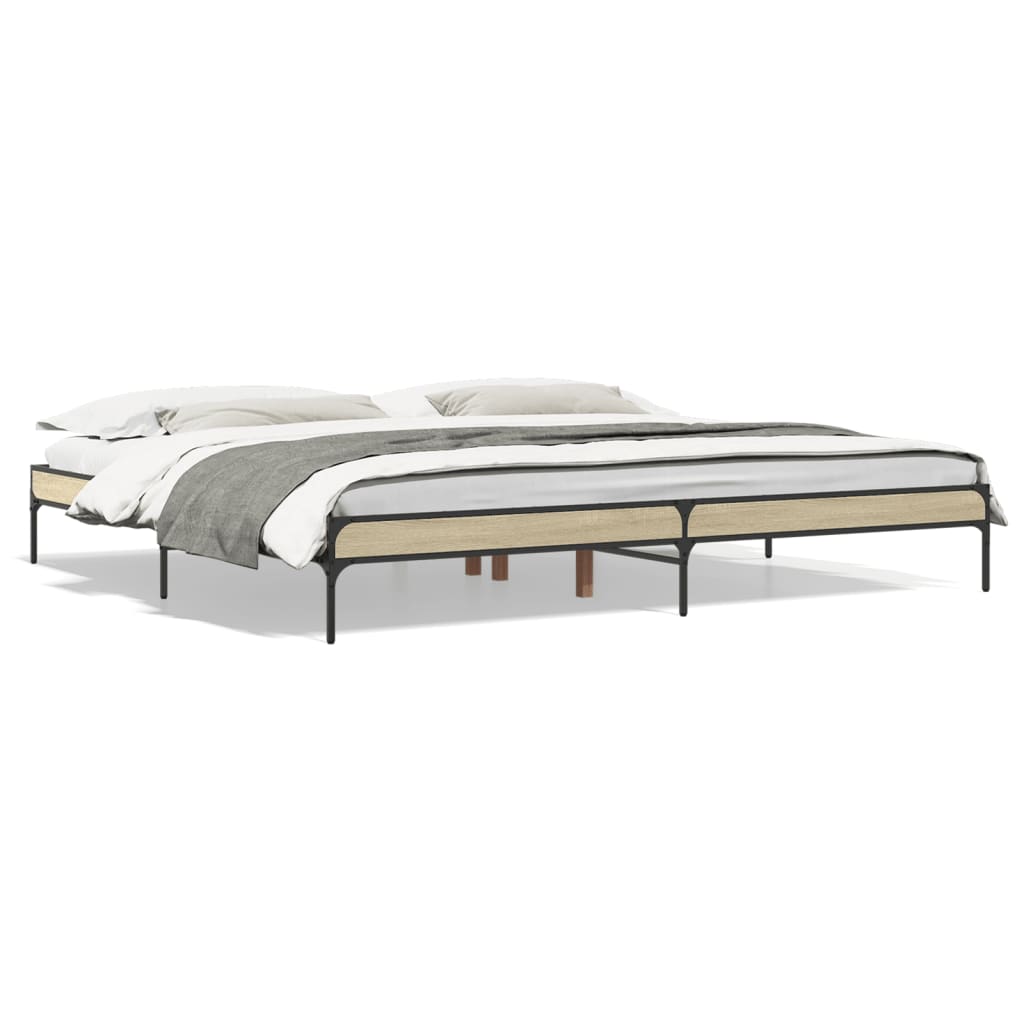 Bed Frame Sonoma Oak 180x200 cm Super King Engineered Wood and Metal - Beds & Bed Frames