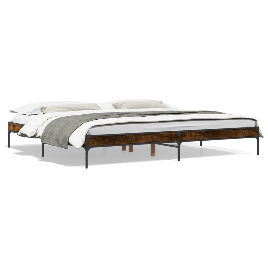 Bed Frame Smoked Oak 180x200 cm Super King Engineered Wood and Metal - Beds & Bed Frames