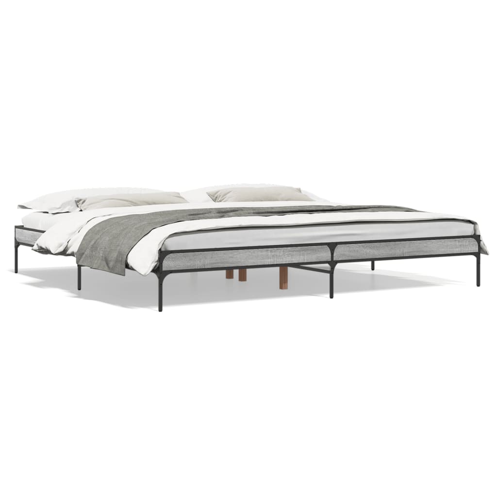 Bed Frame Grey Sonoma 180x200 cm Super King Engineered Wood and Metal - Beds & Bed Frames