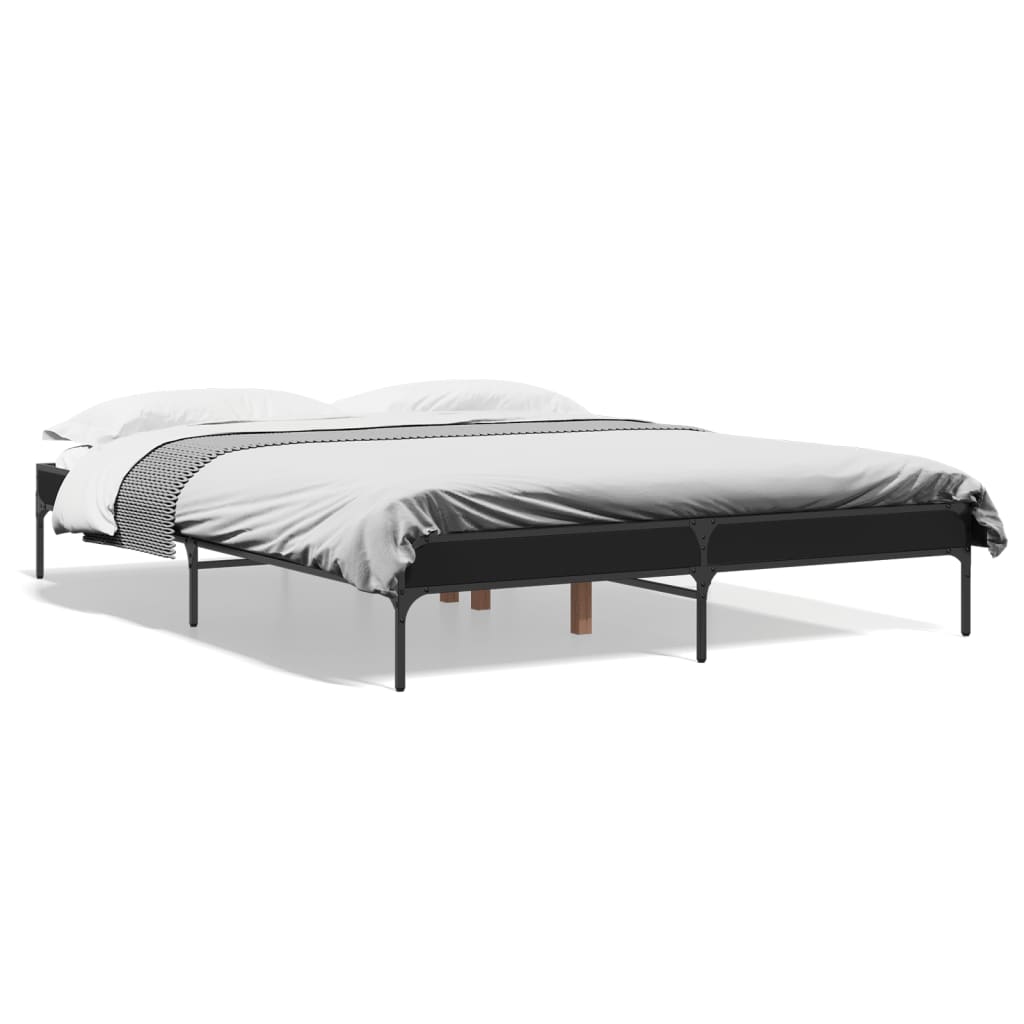 Bed Frame Black 160x200 cm Engineered Wood and Metal - Beds & Bed Frames