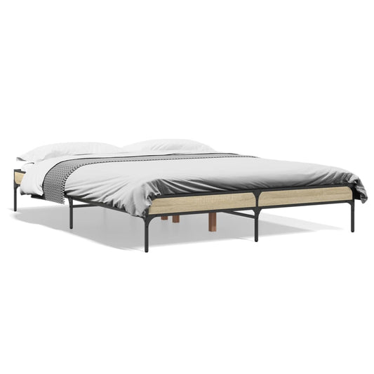 Bed Frame Sonoma Oak 160x200 cm Engineered Wood and Metal