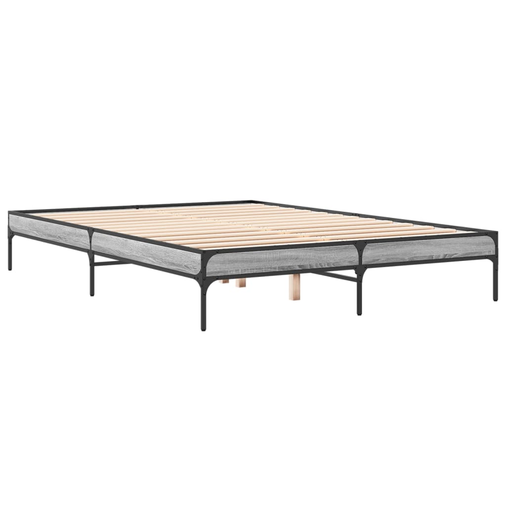 Bed Frame Grey Sonoma 160x200 cm Engineered Wood and Metal - Beds & Bed Frames