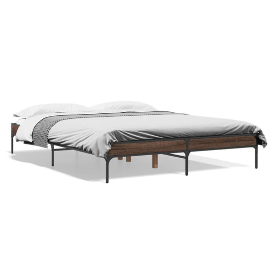 Bed Frame Brown Oak 160x200 cm Engineered Wood and Metal