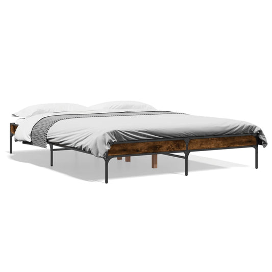 Bed Frame Smoked Oak 150x200 cm King Size Engineered Wood and Metal - Beds & Bed Frames