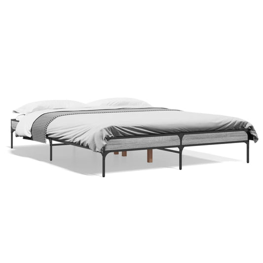 Bed Frame Grey Sonoma 150x200 cm King Size Engineered Wood and Metal - Beds & Bed Frames