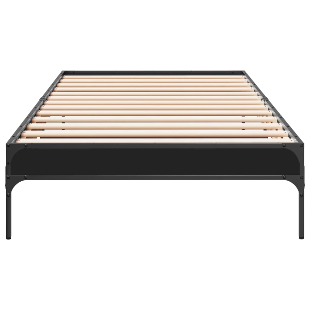 Bed Frame Black 90x200 cm Engineered Wood and Metal - Beds & Bed Frames