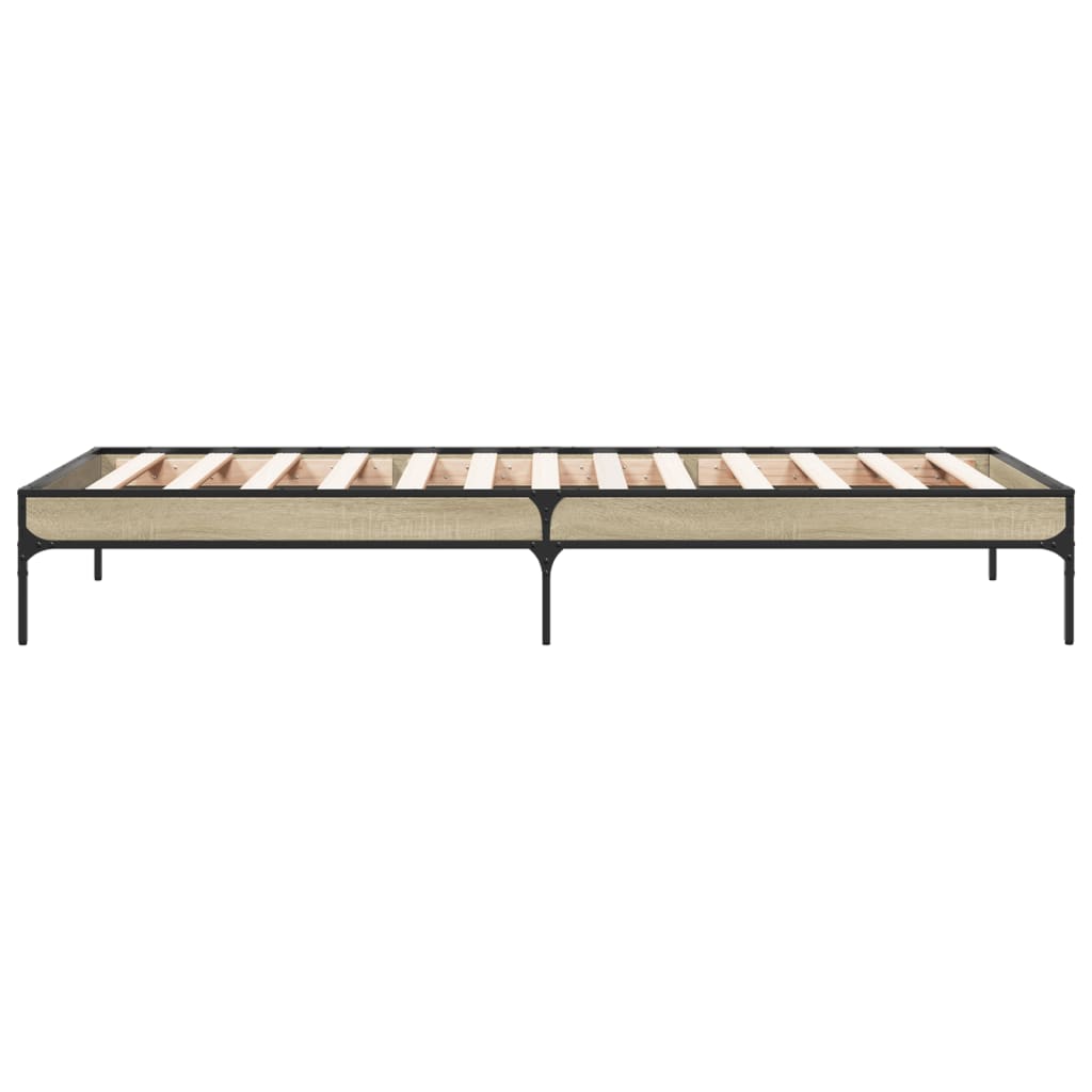 Bed Frame Sonoma Oak 90x200 cm Engineered Wood and Metal - Beds & Bed Frames