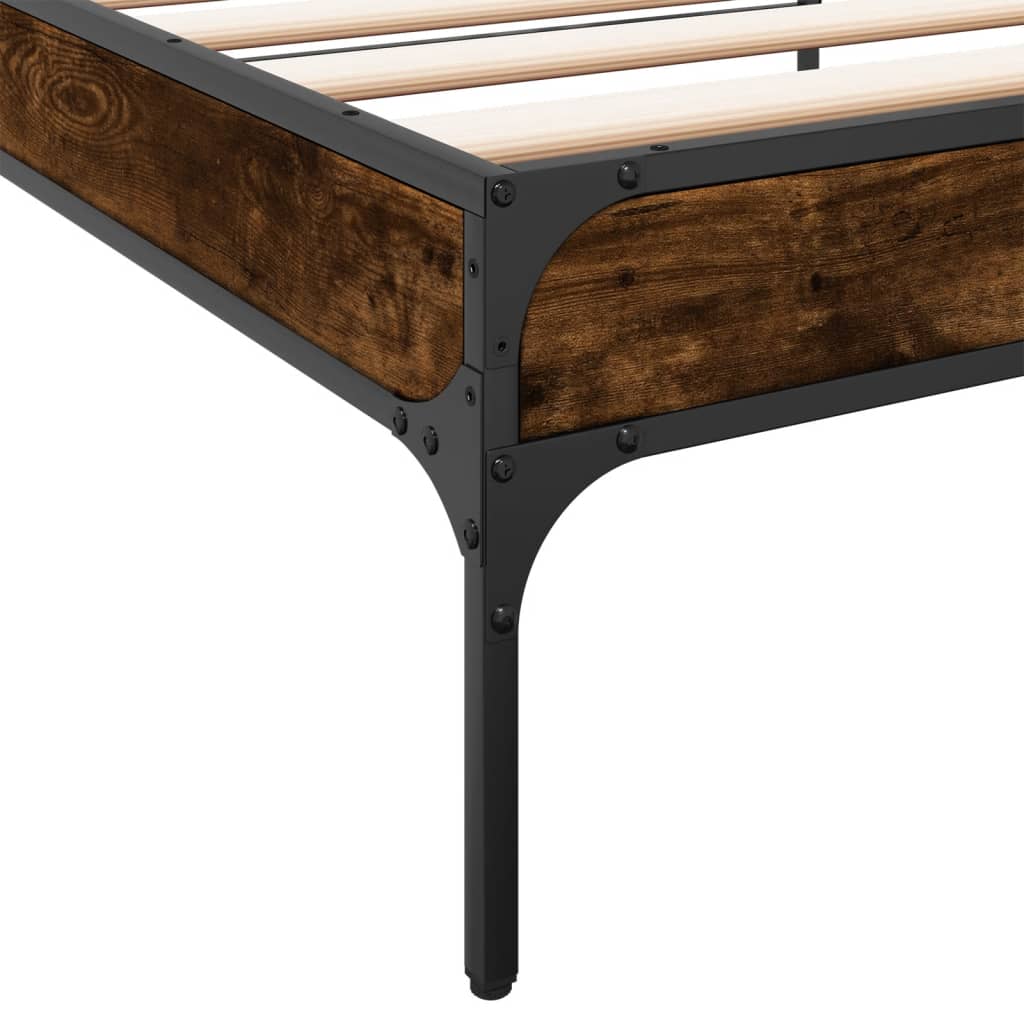 Bed Frame Smoked Oak 90x200 cm Engineered Wood and Metal - Beds & Bed Frames