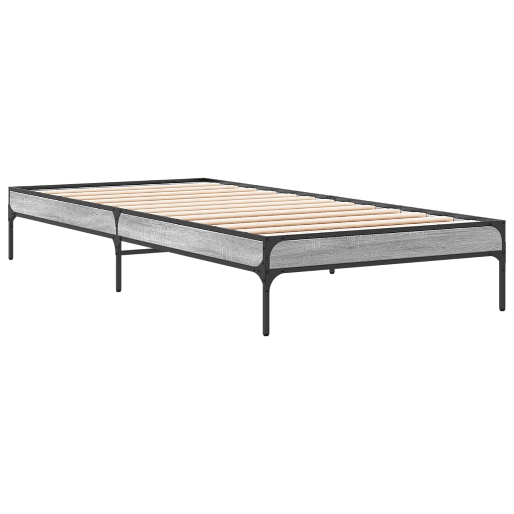 Bed Frame Grey Sonoma 90x200 cm Engineered Wood and Metal - Beds & Bed Frames