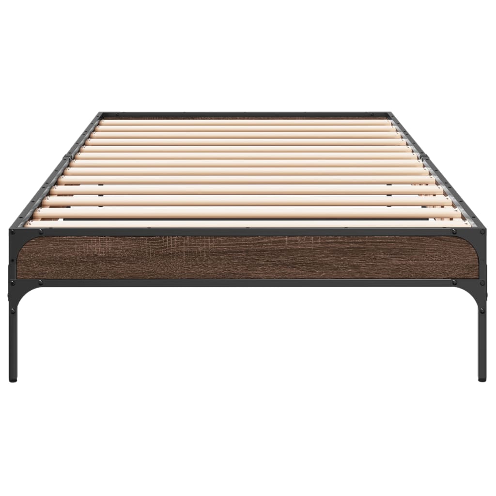 Bed Frame Brown Oak 90x200 cm Engineered Wood and Metal - Beds & Bed Frames