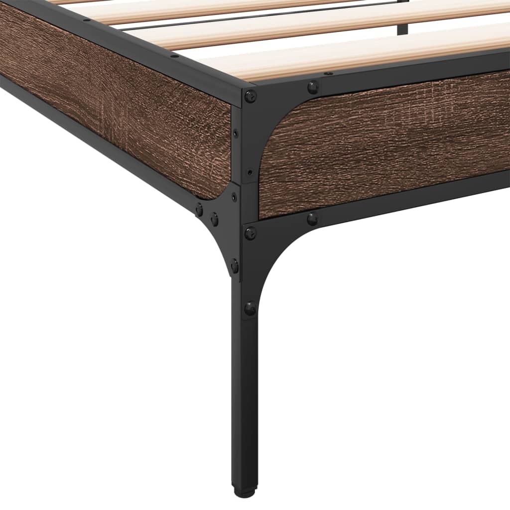 Bed Frame Brown Oak 90x200 cm Engineered Wood and Metal - Beds & Bed Frames
