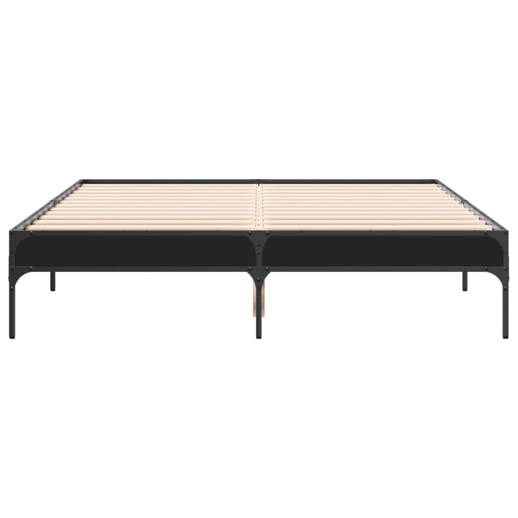 Bed Frame Black 135x190 cm Double Engineered Wood and Metal - Beds & Bed Frames