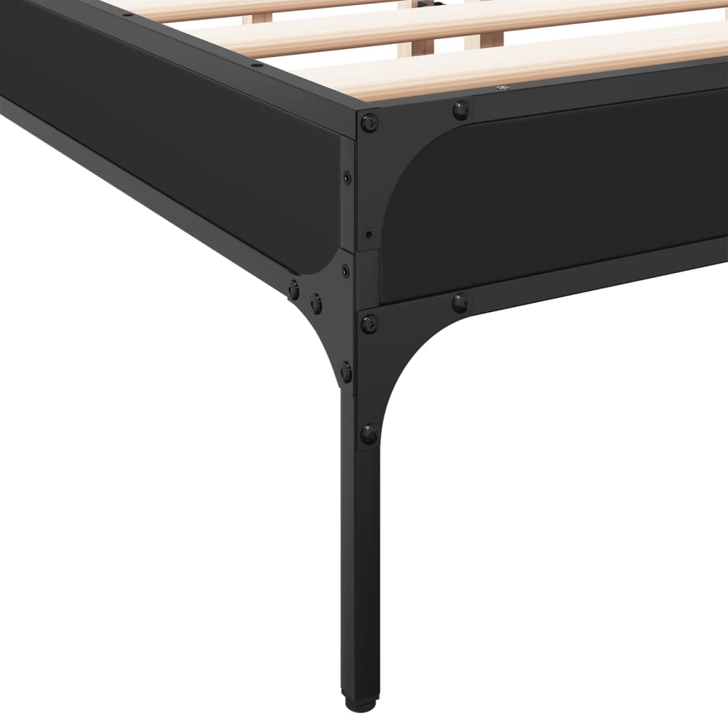 Bed Frame Black 120x190 cm Small Double Engineered Wood and Metal - Beds & Bed Frames