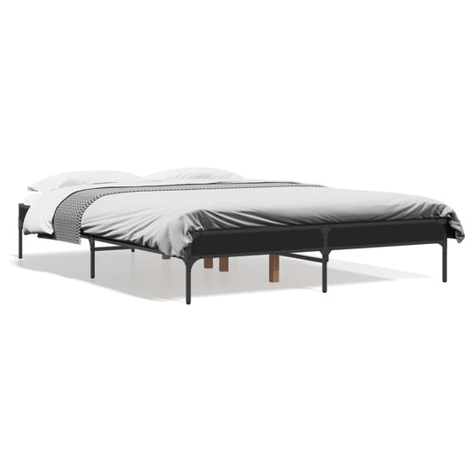 Bed Frame Black 120x190 cm Small Double Engineered Wood and Metal