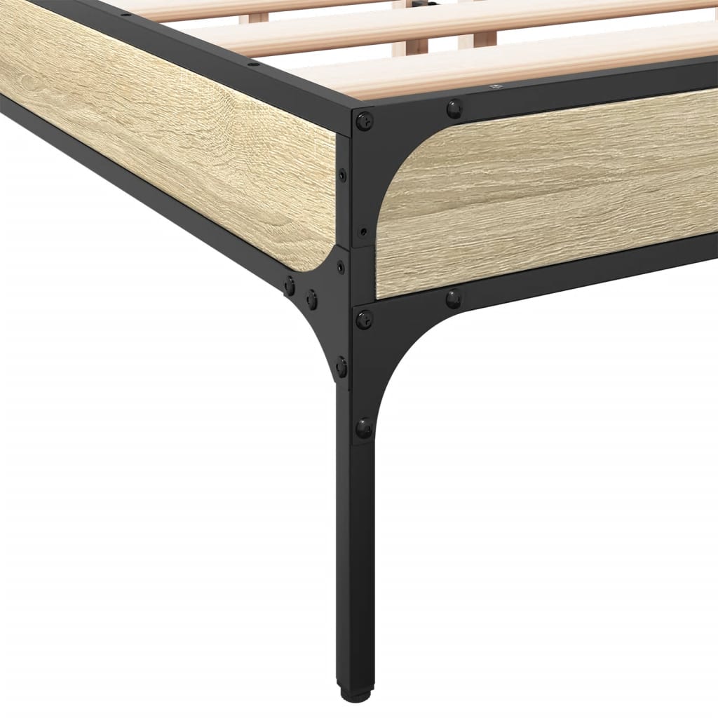 Bed Frame Sonoma Oak 120x190 cm Small Double Engineered Wood and Metal - Beds & Bed Frames