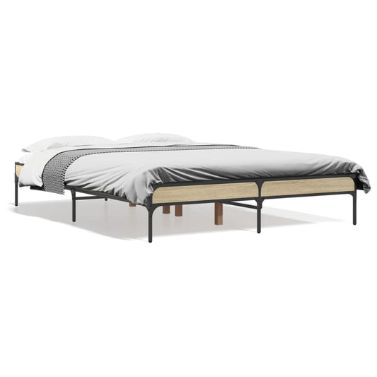 Bed Frame Sonoma Oak 120x190 cm Small Double Engineered Wood and Metal