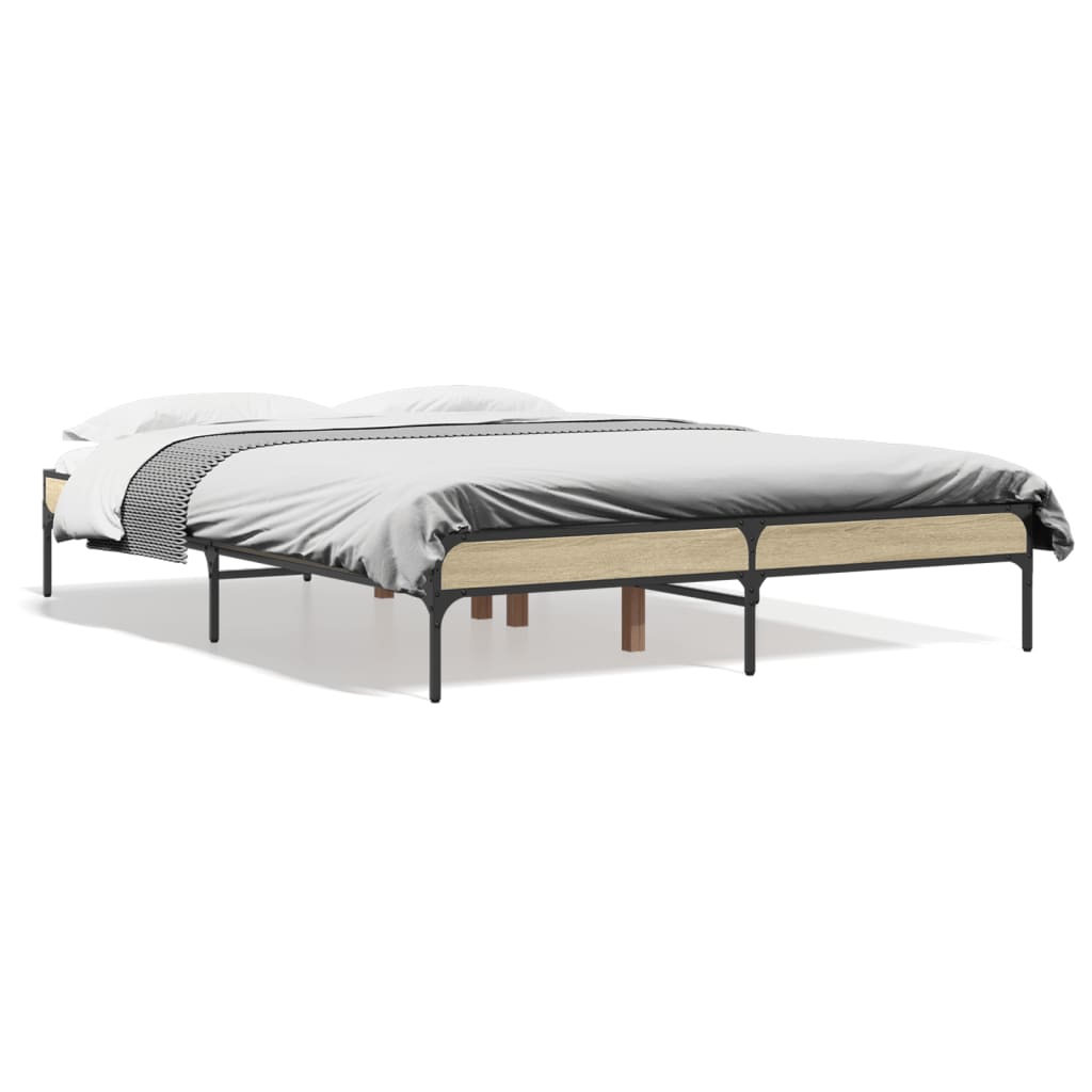Bed Frame Sonoma Oak 120x190 cm Small Double Engineered Wood and Metal - Beds & Bed Frames