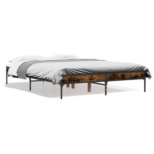 Bed Frame Smoked Oak 120x190 cm Small Double Engineered Wood and Metal