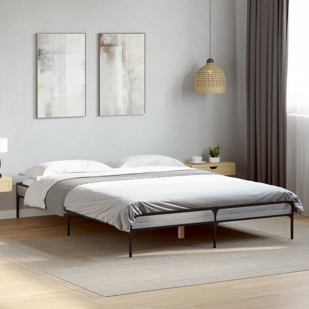 Bed Frame Grey Sonoma 120x190 cm Small Double Engineered Wood and Metal - Beds & Bed Frames