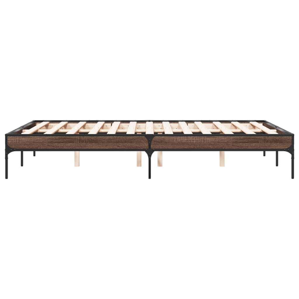 Bed Frame Brown Oak 120x190 cm Small Double Engineered Wood and Metal - Beds & Bed Frames
